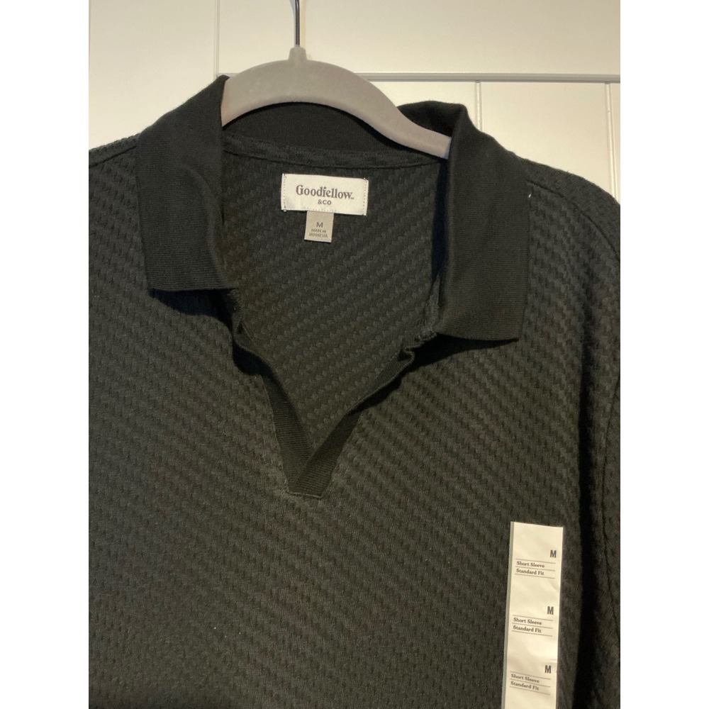 Goodfellow & Co Mens Textured Short Sleeve Polo Shirt Black V-Neck Size M NEW - Picture 3 of 6